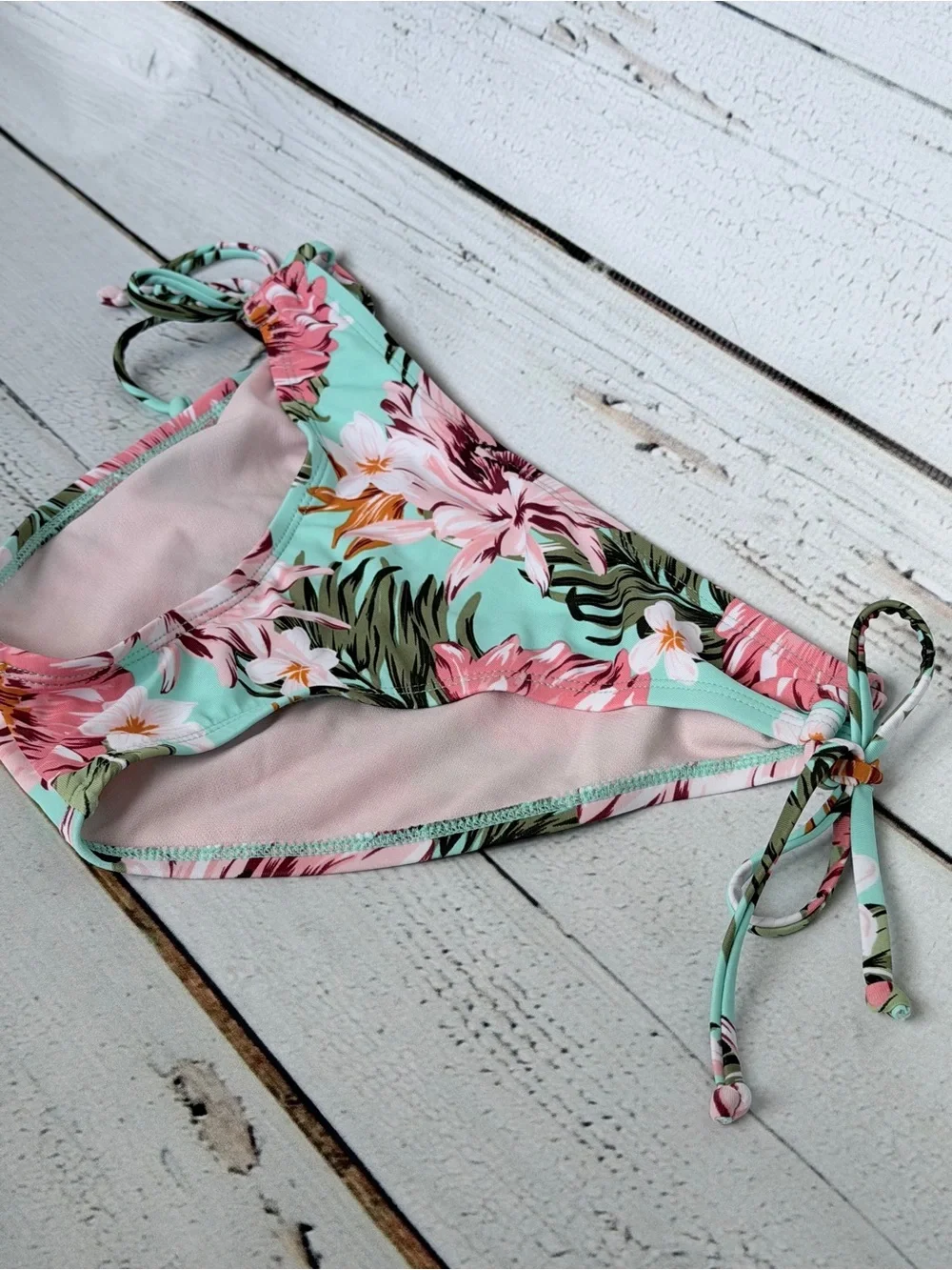 Kona Sol Mint Green Tropical Floral Side-Tie Bikini Bottoms - BOTTOMS ONLY